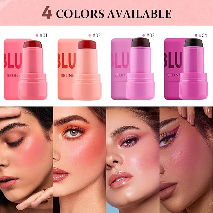 Jelly Blush Stick, Cream Blush & Tool 2-IN-1, Blendable Blushes Makeup For Eyes Lips Cheeks, Color Balm Natural and Creamy #SPRITZ