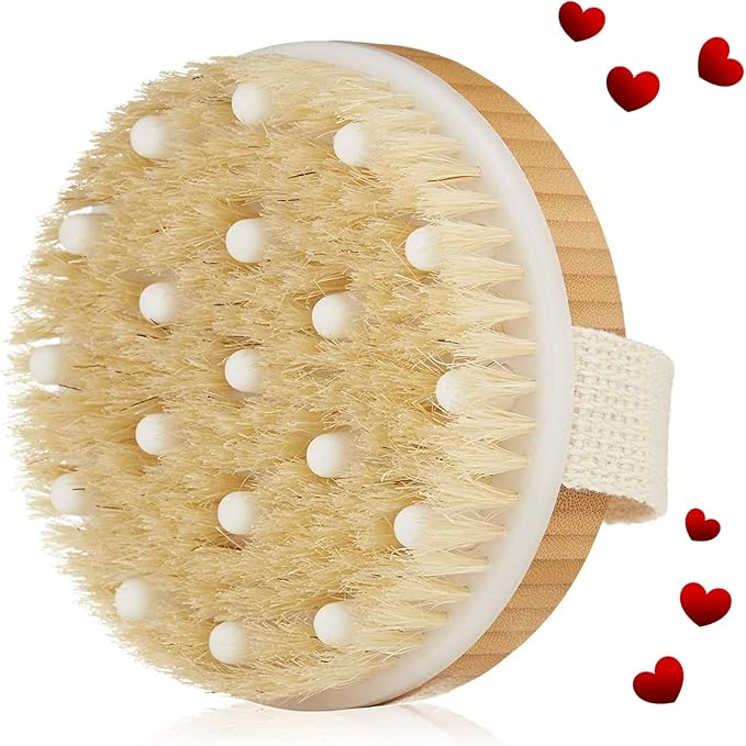 Scrub - Premium Dry Brushing Body Brush, Best for Exfoliating, Lymphatic Drainage and Cellulite Treatment, Organic Spa Massage Scrub Brush with Soft Boar Bristles, Great Gift for A Glowing Skin
