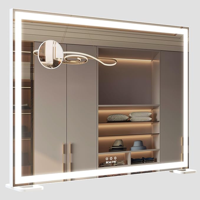 ANYHI Large Vanity Mirror with Lights, 36.2" x 26.8" Makeup Mirror with LED Lights, Tabletop or Wall Mount, 3 Color Modes, Dimmable, Touch Control, White