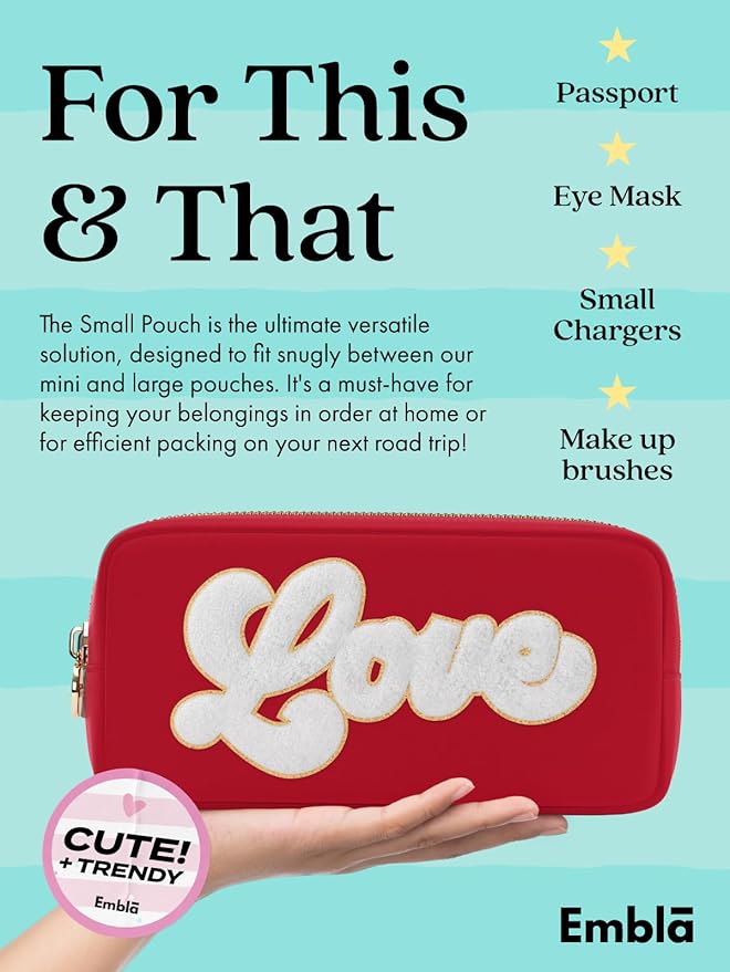 LOVE Valentine Makeup Bag Travel Cosmetics Pouch and Toiletry Bag, Nylon Zipper Pouch Purse, Cute Make Up Organizer Storage Tote for Women Girls, Waterproof Travel Skincare Case, Small Makeup Bags, Ruby