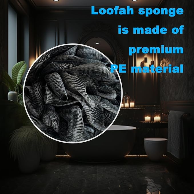 Black Bath Shower Loofah Exfoliating Body Back Scrubber Sponge for Women Men 60g (1 Pack)