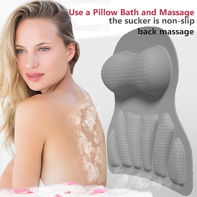 Bath Silicone Pillow Luxury Bathtub Pillow with Non-Slip Suction Cup (Gray)