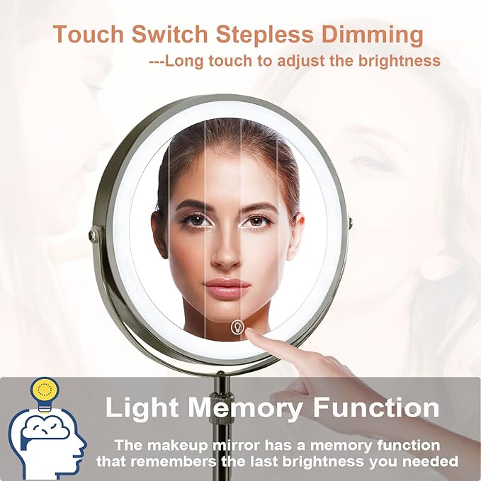 10x Makeup Mirror with Lights, 4000mAh Height Adjustable Lighted Makeup Mirror, Magnifying Mirror with LED Lights,Cosmetic Vanity, Light Up Mirror, Nickel