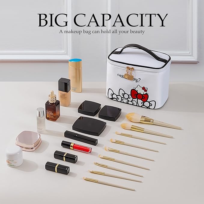 AmBealla Makeup Bag Large Waterproof Cosmetic Bags with Makeup Brush Holder, Cute Printed Makeup Organizer for Women Traveling,Portable Toiletry Bag for Girls