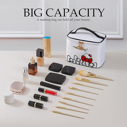 AmBealla Makeup Bag Large Waterproof Cosmetic Bags with Makeup Brush Holder, Cute Printed Makeup Organizer for Women Traveling,Portable Toiletry Bag for Girls