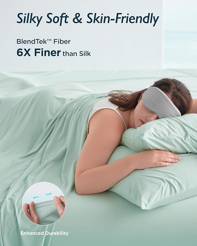 Breescape Cooling Sheet Set Cal King Size - BlendTek™ Dry & Cool Technology for Hot Sleepers and Night Sweats, Q-Max>0.46 Tech, Deep Pocket Up to 18", 360° Elastic Band, Mint Green