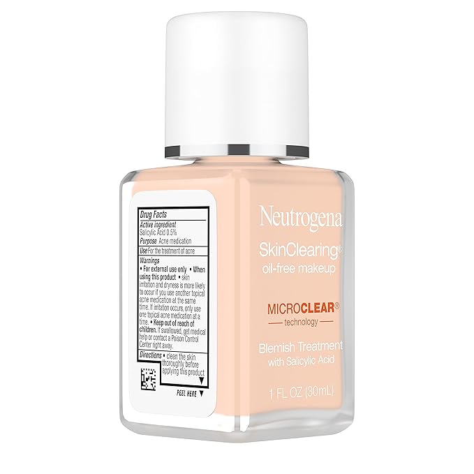 Neutrogena SkinClearing Oil-Free Acne and Blemish Fighting Liquid Foundation with Salicylic Acid Acne Medicine, Shine Controlling, for Acne Prone Skin, 80 Medium Beige, 1 fl. oz