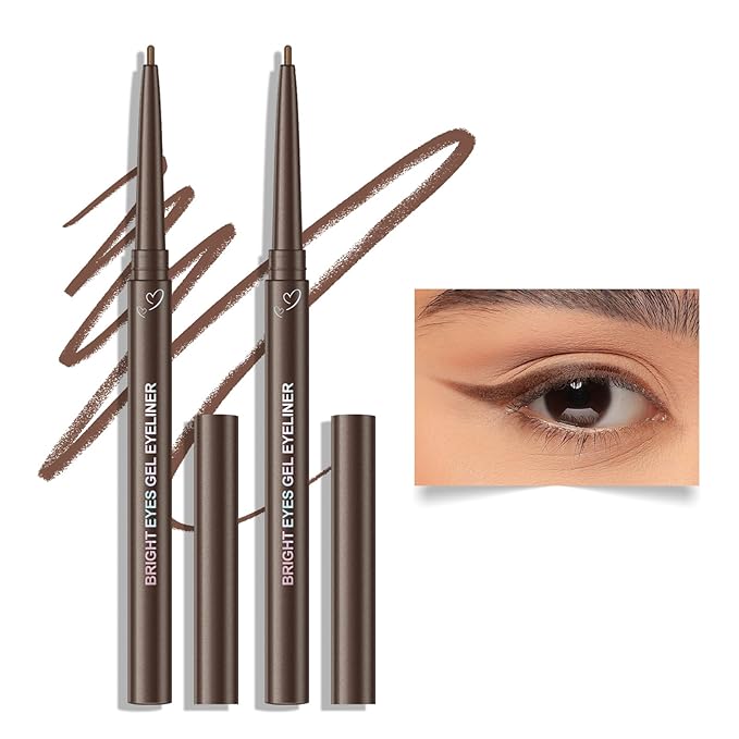 KYDA 2 Pcs Brown Gel Eyeliner Pencil - Super Soft and Smooth Glide With High Pigment Buildable Formula, Lasting Waterproof Colored Pen