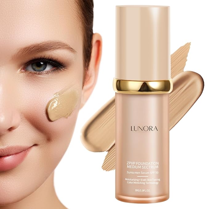 Lunora Color Adapting Foundation,4 in 1 Medium Spectrum, Moisturizing Color Change Full Coverage,Waterproof and Sweatproof