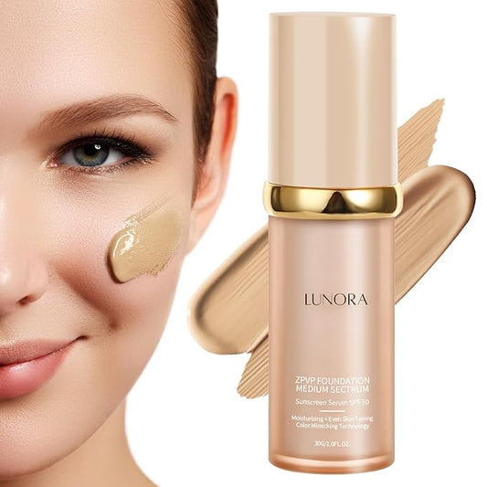 Lunora Color Adapting Foundation,4 in 1 Medium Spectrum, Moisturizing Color Change Full Coverage,Waterproof and Sweatproof