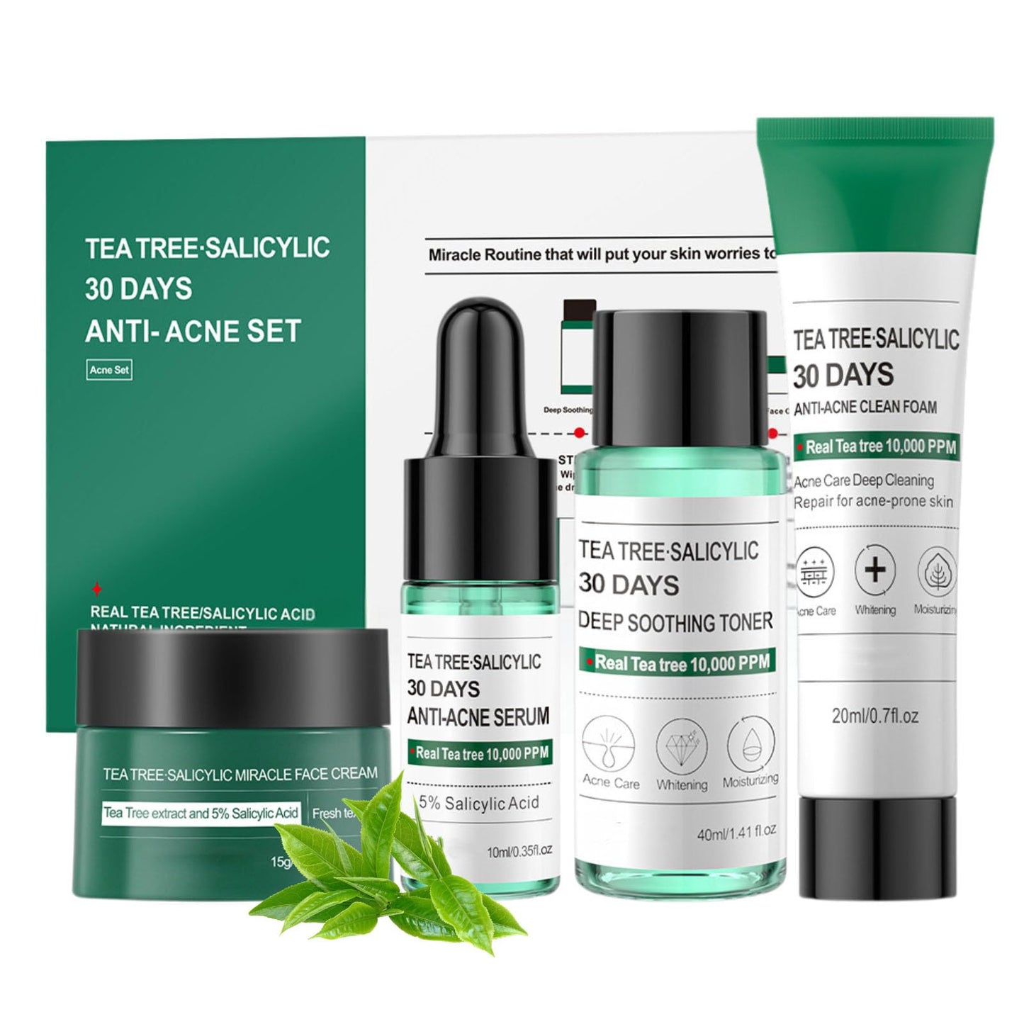 Acne Treatment Skin Care Kit - Salicylic Acid Skin Care Set - Acne Treatment for Face - Skin Care for Teens 10-12 - Salicylic Acid Serum,Clean Foam,Toner,Face Cream - Christmas Gifts Acne Kit