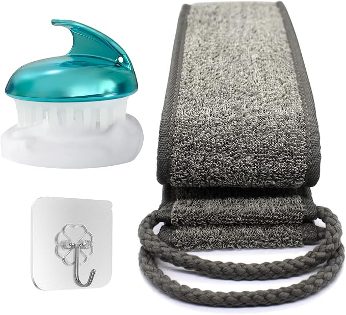 Loofah Back Scrubber, 35.4 Inch Exfoliating Back Scrubber for Bath Shower Scrubber for Men and Women, Luffa Scrubber to Deep Clean Your Skin, with Hair Shampoo Brush and Wall Hook