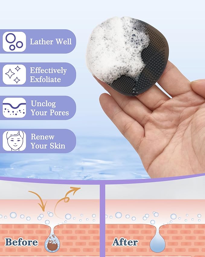 Manmihealth Soft Silicone Face Scrubber Exfoliator with Deep-Cleaning Silicone Shower Brush Body Scrubber Set(2 PCS), Super-Lathering, Gentle-Exfoliating and Massaging (Black*2)