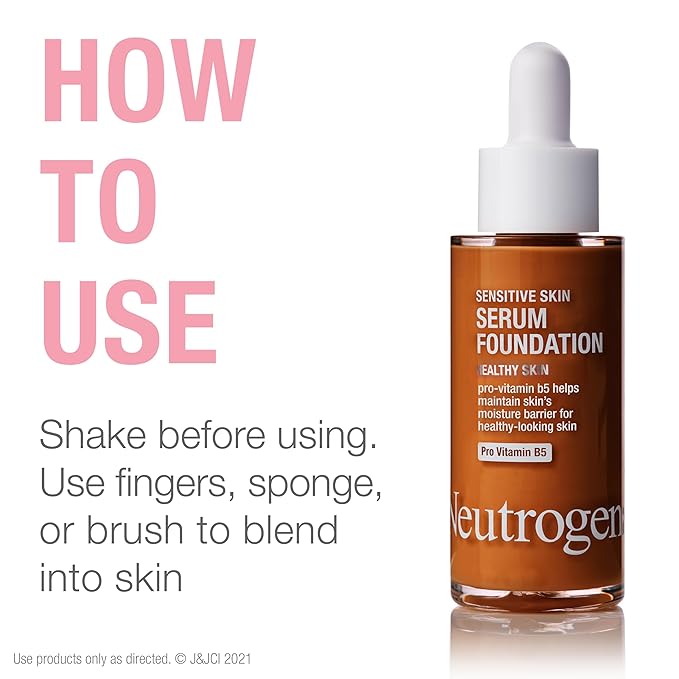 Neutrogena Healthy Skin Sensitive Skin Serum Foundation with Pro-Vitamin B5, Color Correcting & Pore Minimizing Liquid Foundation & Face Serum, Buildable Coverage, Medium/Deep 03, 1 oz