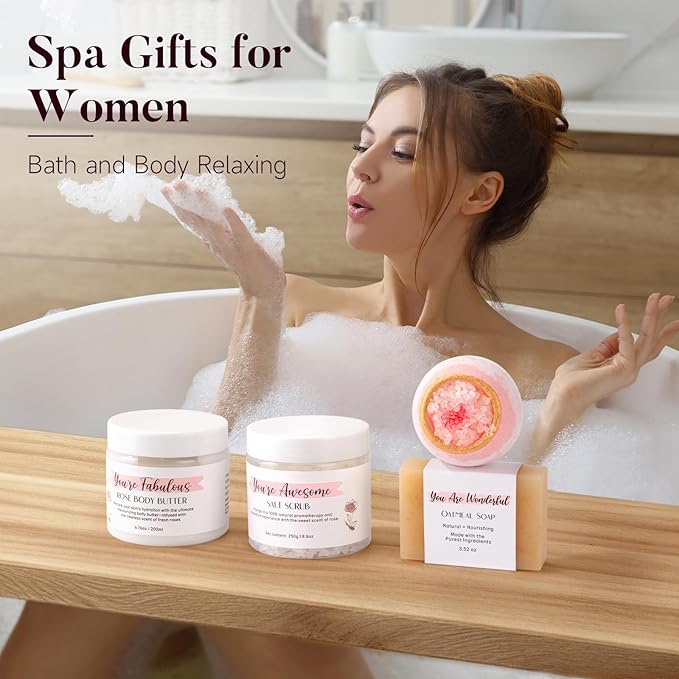 Spa Gifts for Women 13Pcs Mothers Day Gifts Happy Birthday Gift Baskets Christmas Relaxation Home SPA Kit Rose Bath Set Self Care Package Thank You Box for Mom Her Sister Teacher Friends Pink
