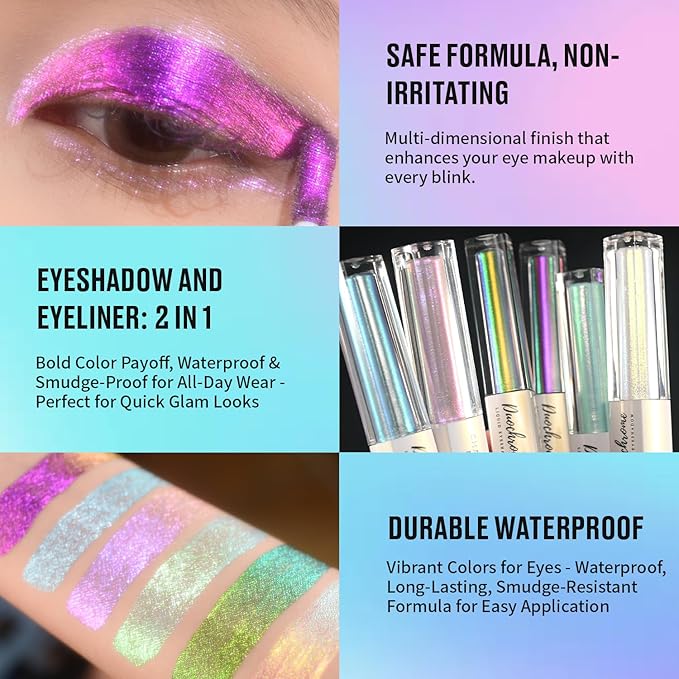 CHARMACY 2 in 1 Starlit Duochrome Liquid Eyeshadow, Glitter Sparkle Colorful Liquid Eyeliner, Quick Drying, High Pigmented, Long lasting Holographic Glitter Multichrome Eye Makeup #03