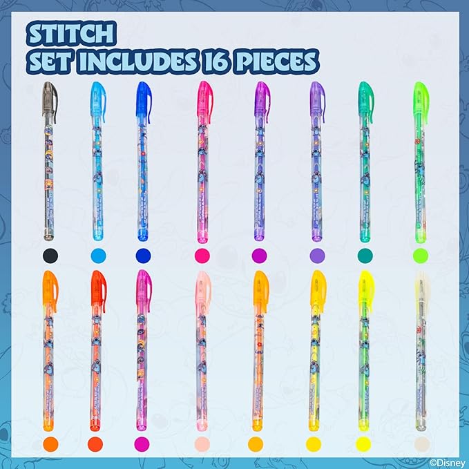 Disney Stitch 16 Piece Glitter Pen Body Art Set, Glittery and Bright Colors, Ages 3+ by Townley Girl