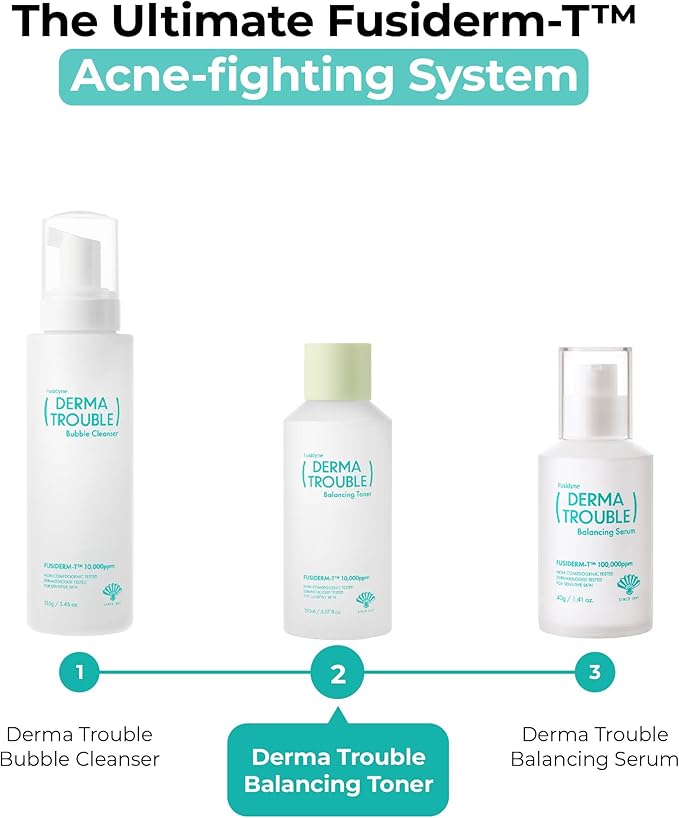 Derma Trouble Balancing Toner (5.07fl oz) Toner Improve Rough Skin Texture pH Balance, Moisture. Soothing Formula for Comedonal Acne Korean Skin Care Fusiderm-T 10000ppm