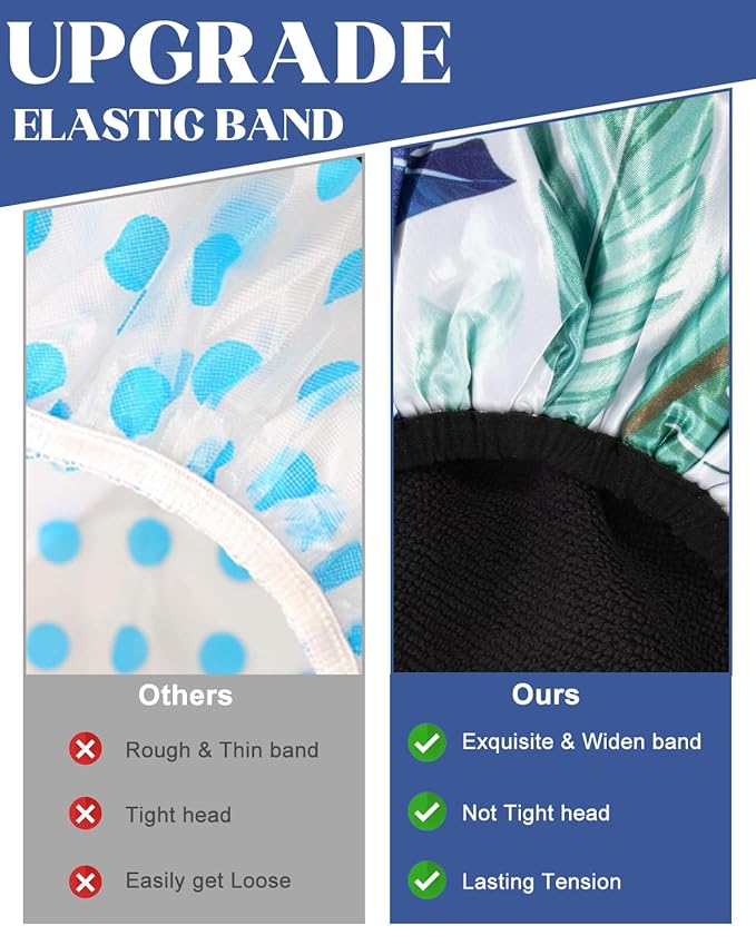 Auban Shower Cap, Terry Lined Shower Caps, 3 Layer Large Shower Cap, Terry Cloth Reusable Shower Caps for Long Thick Hair, Waterproof Hair Cap