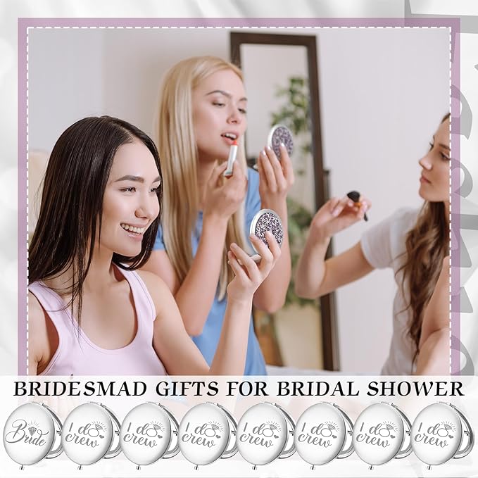 Barydat 10 Pieces Bridesmaid Gifts Set Magnifying Compact Mirror Bride I Do Crew Bridesmaid Proposal Gifts Travel Small Mirror for Purse Makeup Pocket Mirror for Women Wedding Party(Purple)