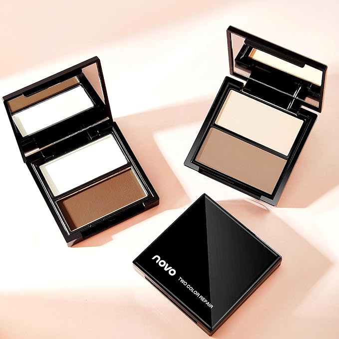 Novo 2-in-1 Contour & Highlighter Palette - Silky Smooth Texture, Long-lasting, Fade-proof, Easy to Blend, Enhances Radiance, Perfect for Flawless Makeup (3# Chocolate Cream Topping, Net Weight: 8g)