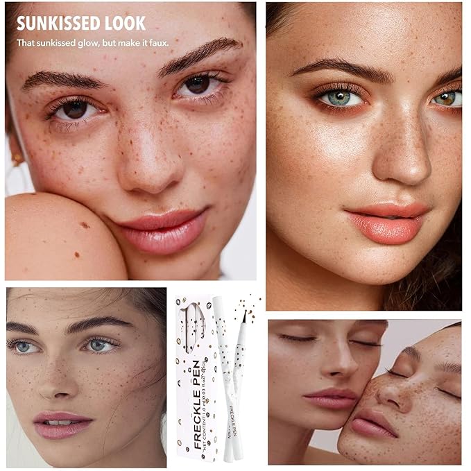 AKARY 4 Colors Freckle Pen Professional Lifelike Face Concealer Point Out Natural Waterproof Longlasting Soft Artificial Freckles Fine Makeup Freckle Pen Life Face Decoration (01+02+03+04)