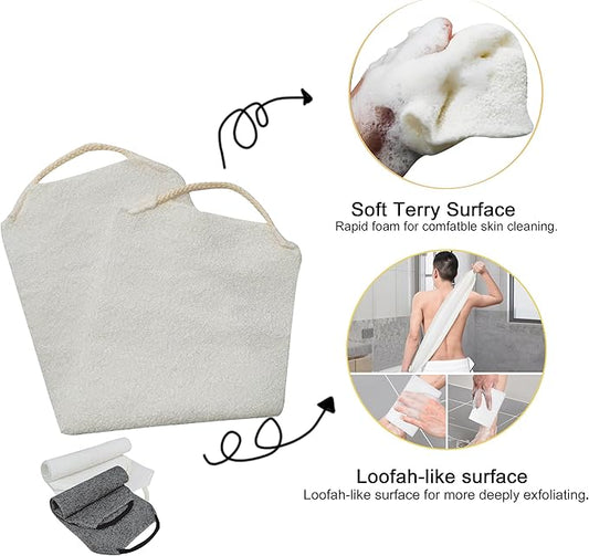 Scrubber Back for Shower Extended Length Scrubber Towel Exfoliating Washcloth Body Scrub Sponge Shower Loofah with Handle for Women Men Deep Clean Body Skin Massages (Gray&white2)