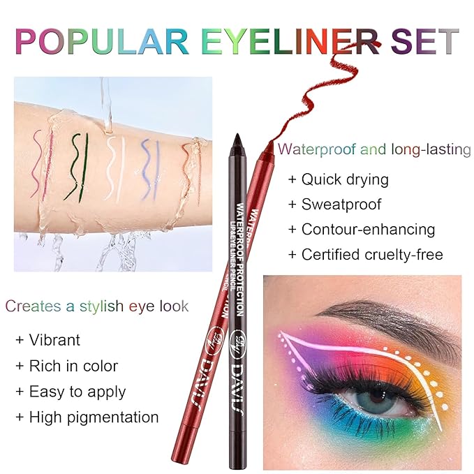 7 Colorful Eyeliner Pen Set, Eye Shadow Pencil, Pearl Eyeliner Kit Metallic Glitter Eye liner Pencil for Women Eye&Lip Liner Professional Eye Makeup Set Colorful Eye Color (7PCS A)