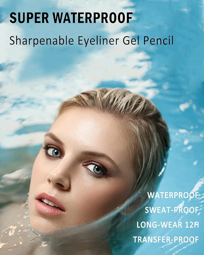 Black Gel Eyeliner Pencil, Sharpenable Eye Liner Waterproof Smudge proof Long Lasting, Matte Gel Cream Smooth Texture, Intense Color Waterline Eyeliner Pen Makeup with Sharpener, Delineador De Ojos-01