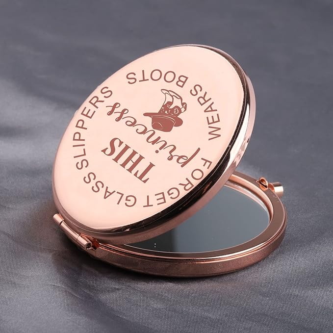 BAUNA Cowgirl Makeup Mirror Western Themed Pocket Mirror Forget Glass Slippers This Princess Wears Boots (Cowgirl Makeup Mirror)