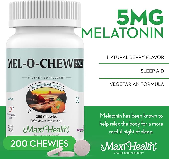 Maxi Health Melatonin 5mg Extra-Strength Fast Acting Melatonin – Encourage Natural Sleep with Melatonin'– Non-Habit Forming Sleep Support Kosher (100 Units)
