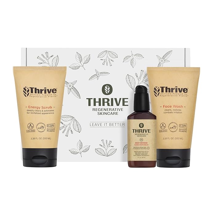 Thrive Natural Care Vacation Skin Care Set - Face Scrub, SPF30 and Face Wash - Vegan & Cruelty Free