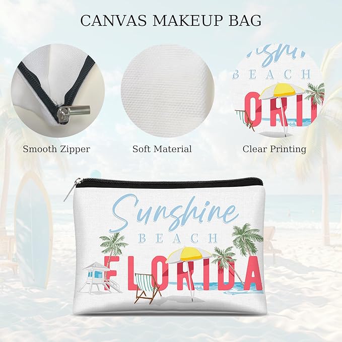 6 Pcs Florida Tourist Commemorative Makeup Bags Florida Gifts for Women Friends Traveler Cosmetic Bag Zipper Pouch for Women Traveler Party Favors