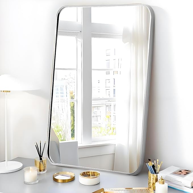 24x36 Mirror Rectangle Full Length Wall Mounted Hanging or Against Wall Metal Frame Dressing Make-up Mirrors for Entryway Bedroom Bathroom Living Room 24 36 36x24 inch Silver