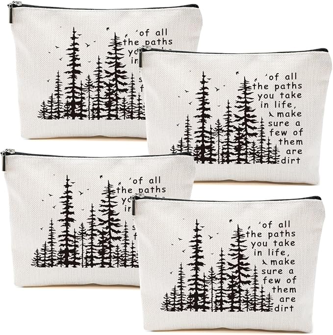 4pcs Camping Gifts for Women Makeup Bag, Travel Essential Cosmetic Bag Camping Essentials Inspirational Gifts for Women Female Girls Sister BFF Nature Lover, Glamping Toiletry Bags