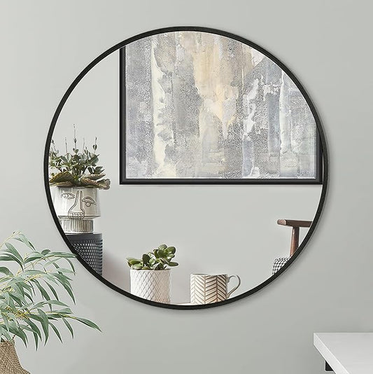 Americanflat 31" Round Mirror - Hanging Mirrors with Aluminum Frame - Modern Mirror for Bathroom, Bedroom, Living Room - Mirrors for Wall Display and Home Decor - Black