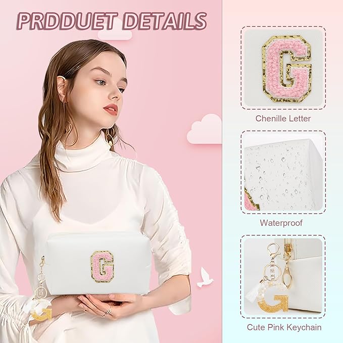 Birthday Gifts for Women Her,Travel Cute Makeup Bag,Large Capacity Cosmetic Bags for Women Makeup Pouch PU Leather Waterproof Cosmetic Bag (G, White)