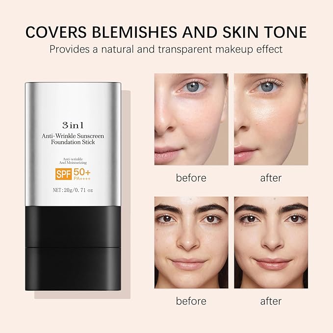 3 In 1-Foundation Stick, Flawless Eraser Foundation Stick With Brush, SPF 50++++ Multi-Use Makeup Lightweight, Moisturizing Double (Light)