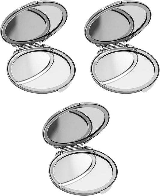 Stephanie Imports Set of 3 Double Sided Magnifying Compact Slim Mirrors with Printed Insert (Black Floral, Round)