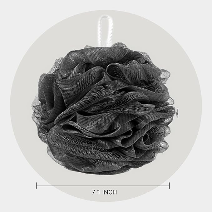 6-Pack 80g Shower Loofah for Men – Extra-Large Body Sponge with Triple-Tied Knots, High-Density Mesh, Rich Lather, Durable Exfoliating Pouf (Black)