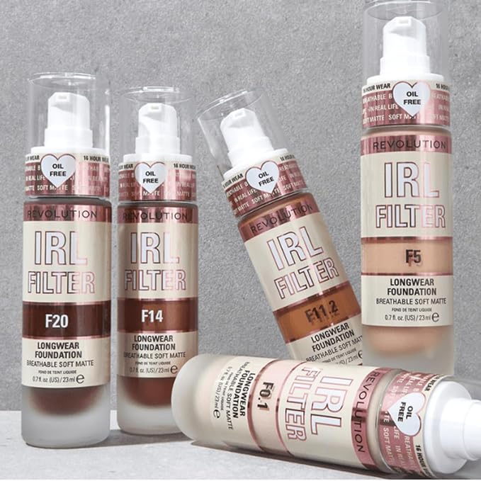 Revolution, IRL Filter Longwear Foundation, Soft & Breathable Formula, Medium to Full Coverage, Matte Finish, F1, 0.7 fl oz