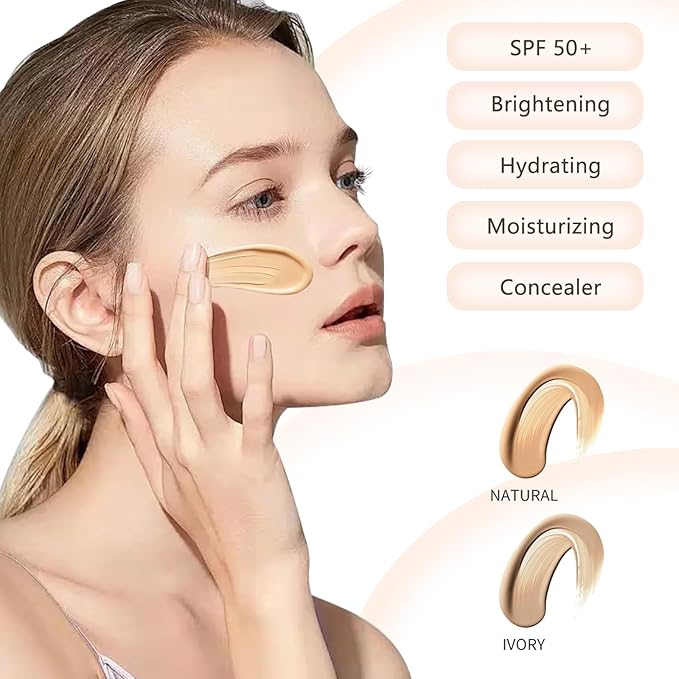 O'CHEAL CC Cream with SPF 50+, Hydrating Color Correcting Cream Full Coverage Lightweight Powder Foundation, Waterproof Long Lasting Pre-makeup Primer Facial Concealer Refine Skin Texture (Ivory)