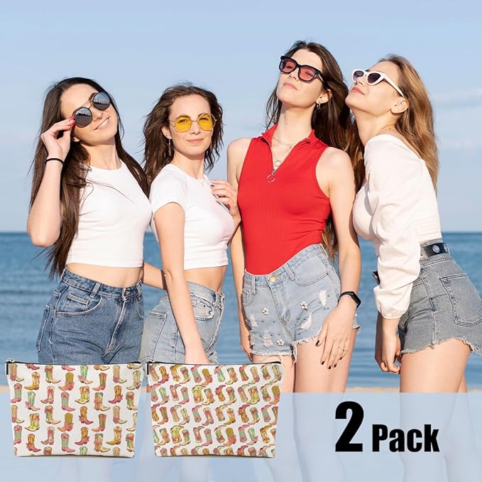 2pcs Western Makeup Bag, Western Gifts for Women Cosmetic Bag Cowgirl Gifts for Women Female Girls Sister BFF, Cowboy Boots Gift Christmas Birthday Gift, Cowgirl Stuff