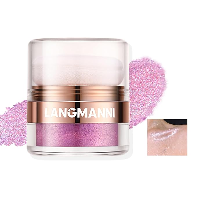 AKARY Shimmer Powder Highlighter, Purple Face Body Glow Pearl Illuminator, Intensely Pigmented for High Impact Dewy Finish (03#Purple)