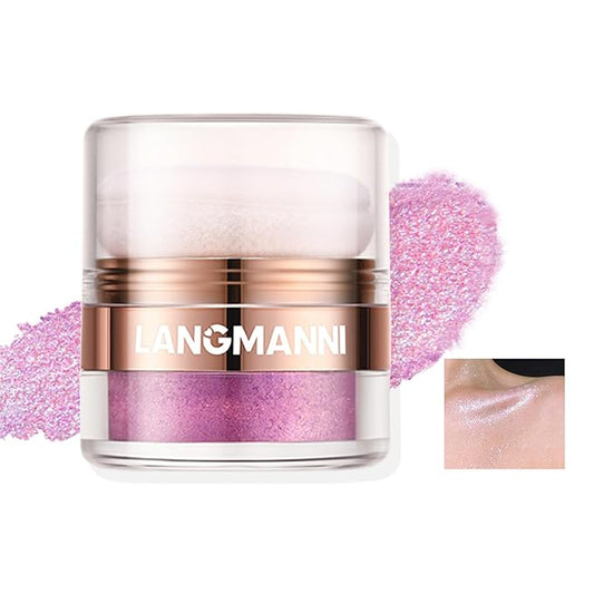 AKARY Shimmer Powder Highlighter, Purple Face Body Glow Pearl Illuminator, Intensely Pigmented for High Impact Dewy Finish (03#Purple)
