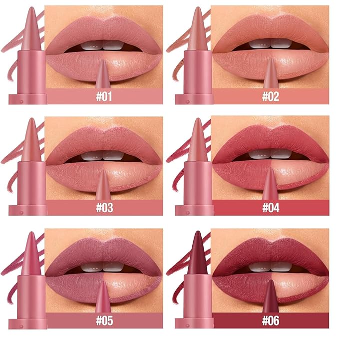 BestLand 6Pcs 2 in 1 Lip Liner and Lipstick Lip Combo Set - 24 Hours Long-Lasting, Nude & Matte Velvet Ombre Effect Gradient Lip Liner, Smudge-Proof, Waterproof, Easy to Apply Gradient Lips Makeup