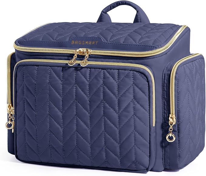 BAGSMART Travel Toiletry Bag, Large Wide-open Travel Bag for Toiletries, Makeup Cosmetic Travel Bag with Handle-Navy