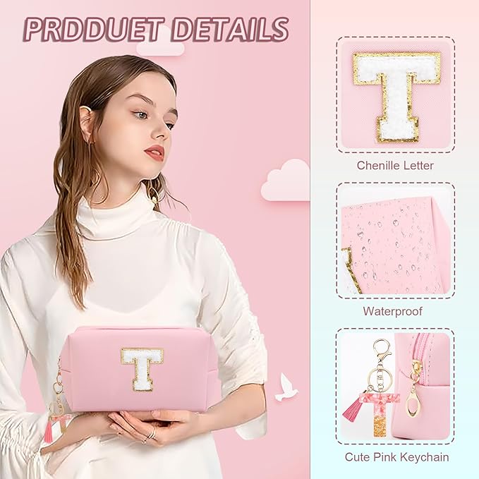 Birthday Gifts for Women Her,Travel Cute Makeup Bag,Large Capacity Cosmetic Bags for Women Makeup Pouch PU Leather Waterproof Cosmetic Bag (T, Pink)