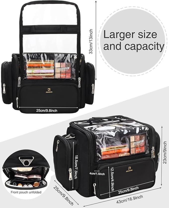 Makeup Brush Bag, Makeup Artist Must Haves, Professional Travel Makeup Brush Case, Extra Large Stand Up Make Up Brush Holder Makeup Organizer, Full Open With Compartments and Shoulder Strap