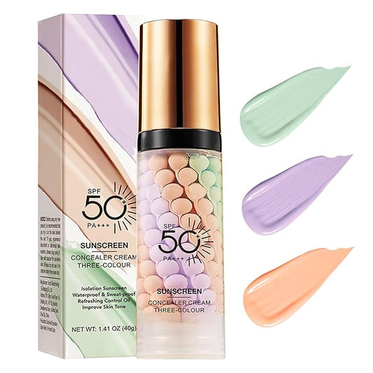 3 In 1Primer for Face Before Makeup,Sunscreen Isolation Cream, SPF 50, One Step Color Corrector Face Primer, Blurs Imperfections Oil Control & Moisturizing Skin Tone Correcting,Radiance Skin